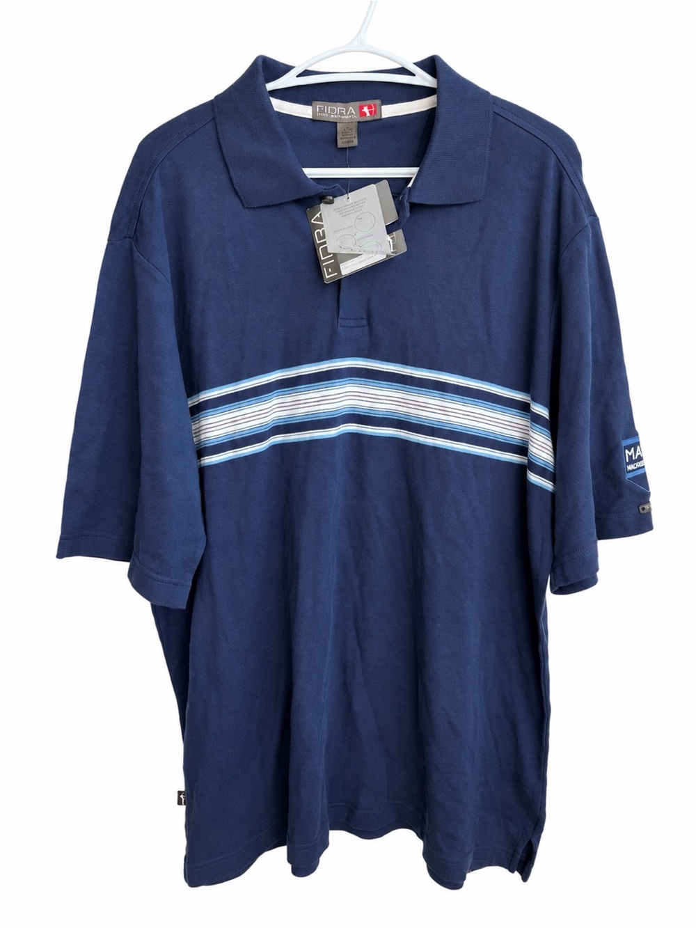 NWT FIDRA John Ashworth Men’s Size L Navy Striped Golf Polo Golfcore Dadcore